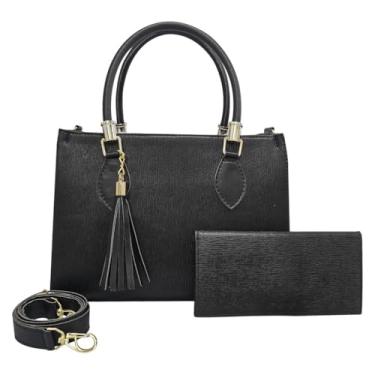 Imagem de Bolsa Feminina Média de Ombro + Carteira Kit Com 2 Peças (Preta)
