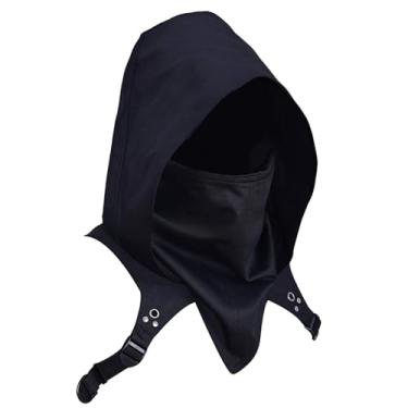 Imagem de Cachecol com capuz Cyber Cowl, fantasia medieval de assassino de tamanho único masculino, aquecedor de pescoço de inverno chapéu de capa unissex para cosplay de Halloween e uso diário