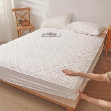 Imagem de Capa protetora de colchão acolchoada silenciosa, antiderrapante, elástico, respirável, confortável, lavável à máquina, rosa para todas as estações. Individual: 89 x 200 cm (3 peças)