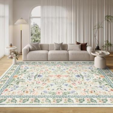 Imagem de Tapete de área Boho lavável, 20 x 25 cm, bege, verde, rosa, boho, grande, floral, antiderrapante, colorido, decoração interna, macio, oriental, vintage, quarto, sala de jantar, berçário, escritório