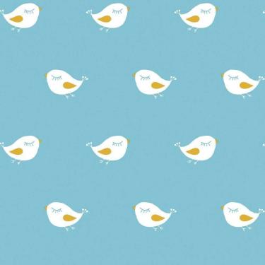 Imagem de Papel De Parede Infantil Passarinhos Azul E Branco Ff4005