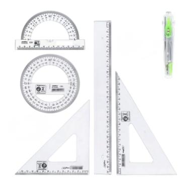 Imagem de Conjunto Escolar - Inclui RéGua Transparente de Geometria MatemáTica, Transferidor, Compasso(Verde 6 pçs)