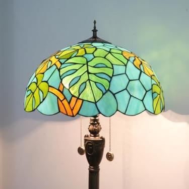 Imagem de NUODITOS Tiffany Candeeiro de chão verde tartaruga traseira folhas de bambu lâmpada de vitral para sala de estar quarto escritório iluminação brilhante decoração de canto rústico em pé alto exclusivo