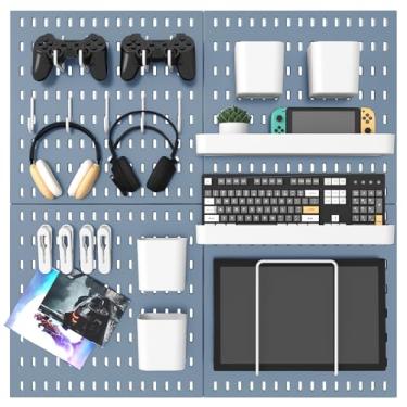 Imagem de MULSAME Kit de combinação de Pegboard, conjunto de armazenamento montado na parede de 64 x 64 cm com 4 quadros de fixação e 20 acessórios para pendurar, organizador de placas de fixação