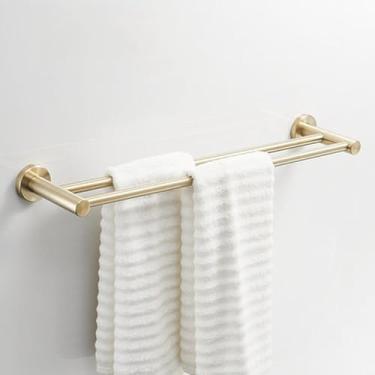 Imagem de Conjunto de banheiro dourado escovado - Toalheiro de aço inoxidável - Acessórios de ferragens, Toalheiro duplo