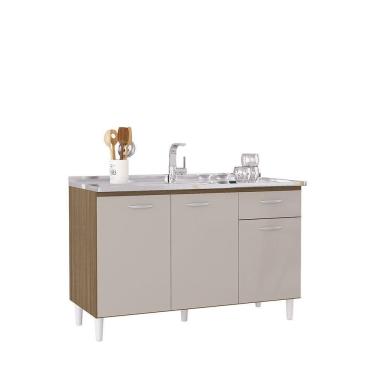 Imagem de Balcão 3 Portas 1 Gaveta P/cuba Poquema Castanho/off White