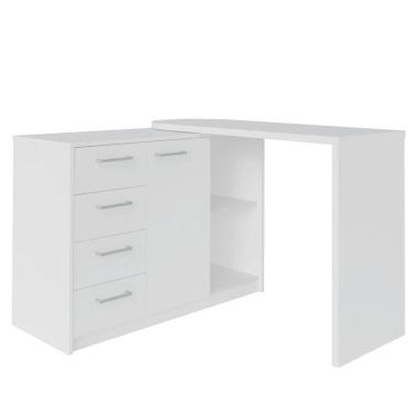 Imagem de Escrivaninha Em L Com 4 Gavetas 1 Porta E Nicho London Branco
