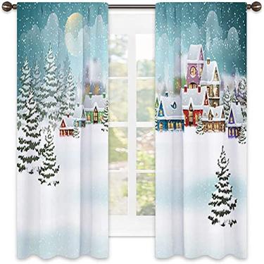 Imagem de Cortinas blackout de Natal 90%, estampa de estilo natalino, cortinas blackout com absorção de som para sala de jantar/decoração de festa, L 106 x C 213 cm
