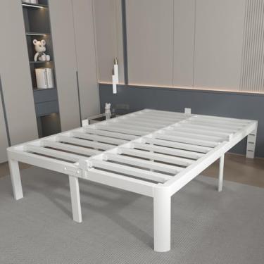 Imagem de KOSOSO Estrutura de cama de casal branca de 35,5 cm, estrutura de cama de metal completa com juntas, sem necessidade de mola de caixa, suporte de plataforma de aço resistente, design de canto