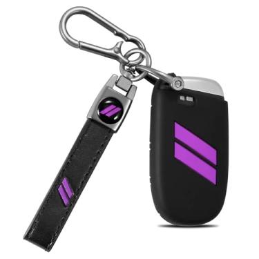 Imagem de REMOCH Capa para Dodge Key Fob com chaveiro para Dodge Charger Challenger Dart Durango Journey controle remoto de substituição com 3, 4 e 5 botões (roxo, 1 peça)