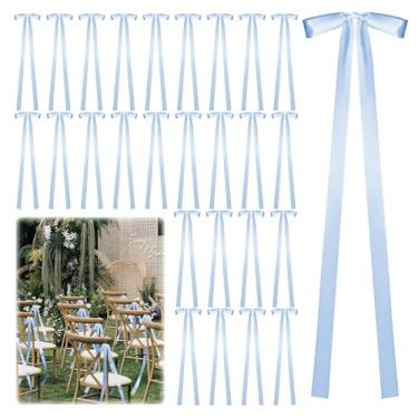 Imagem de Ansberta 24 peças de laços de fita azul de casamento grandes para cadeiras de casamento, faixas decorativas para encosto de banco, fitas de cerimônia elegantes para chá de panela, banquete de
