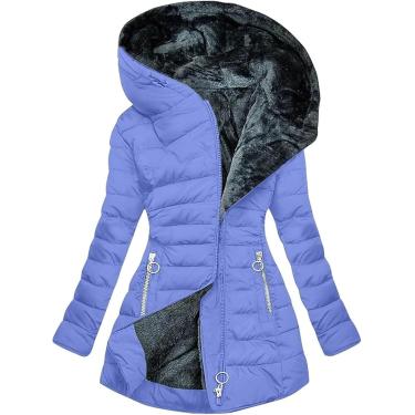 Imagem de Casacos Femininos Forrado De Lã Jaqueta Grossa Térmica Casaco Feminino Com Capuz Zíper Jaqueta Acolchoada Casaco Acolchoado Jaquetas De Inverno Femininas Casaco Acolchoado Gro, Navy, L