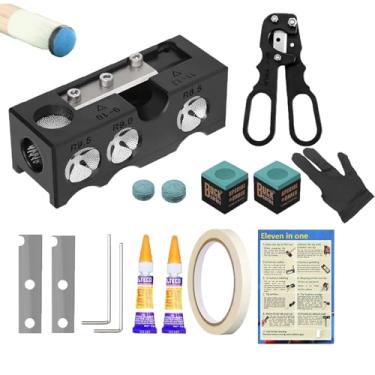 Imagem de Modelador de ponta de taco de sinuca 11 em 1, kit de reposição e reparo de 14 peças de pontas de taco de sinuca, acessórios de mesa de sinuca para substituição e modelagem, kit de ferramentas de taco