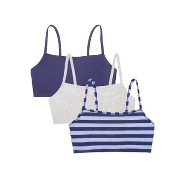 Imagem de Fruit of the Loom Sutiã esportivo masculino de algodão com alças finas, pacote com 3, Listras de rugby/azul skipper/cinza mesclado, 38