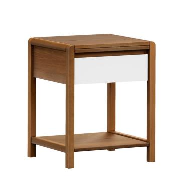 Imagem de Mesa de Cabeceira em Madeira Maciça 1 Gaveta Modena Amêndoa/Branco