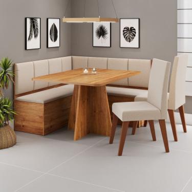 Imagem de Conjunto Canto Alemão com Baú Mesa 120x77,5cm Tampo sem Vidro com 2 Cadeiras Milão Mel/Bronze