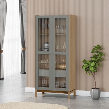 Imagem de Cristaleira 1,80 2 Portas 1 Gaveta Barcelona Madeira Maciça 2157VZ Oak Ferrolack Finestra