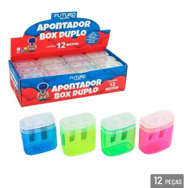 Imagem de Apontador de Plástico 12 Peças Duplo com Depósito - Tudo em Caixa