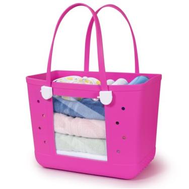 Imagem de Addoklm Bolsa de praia de borracha leve GG bolsa transparente para viagem, Vermelho rosa, Lazer