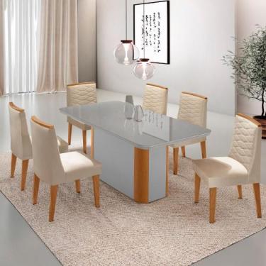 Imagem de Mesa de Jantar Isadora 180cm Tampo MDF Vidro com 6 Cadeiras Eloise - M