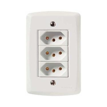 Imagem de Conjunto 3 Tomadas 3p 10a Tramontina Lux2 - Branco - Kit Com Parafusos