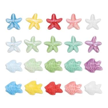 Imagem de PATIKIL 20 peças de contas de porcelana de estrela do mar, espaçador de cerâmica oceânica de 8 mm, contas soltas para pulseira, colar, brinco, joias, artesanato, cores mistas
