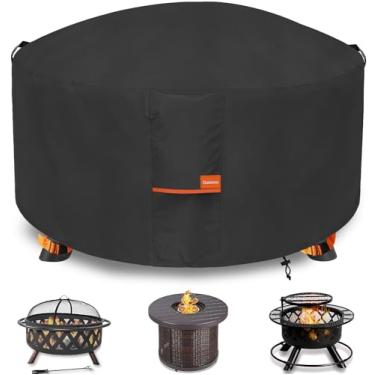 Imagem de Dalema Capa para fogueira, resistente ao ar livre 600D 100% à prova d'água, cobertura redonda, para fogueira à prova de intempéries 142 cm de diâmetro x 56 cm A, preta