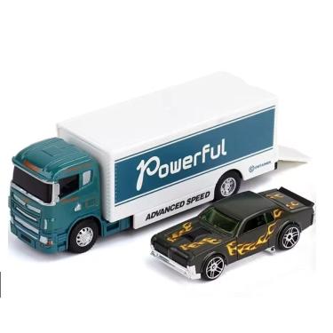 Imagem de Carrinho Reboque Caminhão Die Cast Baú Verde Metal 1:64