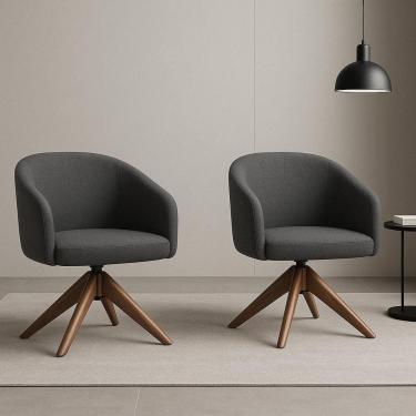 Imagem de Kit com 2 Poltronas Giratórias Zara em Madeira Castanho – Exclusiva