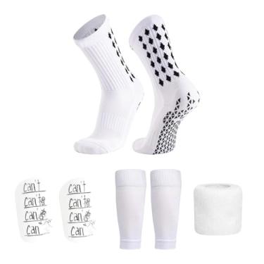 Imagem de YIJU Meias de futebol, caneleiras elásticas, conjunto prático e leve de caneleiras com mangas para homens e mulheres, basquete, caminhada, presente, Branco