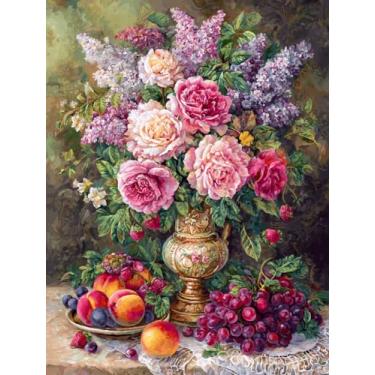 Imagem de Moohue Kits de ponto cruz estampado com contagem de 14 quilates para adultos flores estampadas padrões de ponto cruz arte artesanato suprimentos de ponto cruz (flores 10)