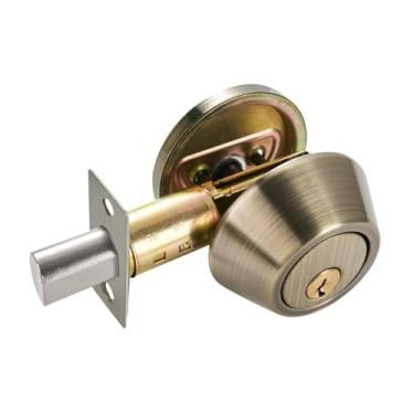 Imagem de Fenteer Fechadura de porta de segurança com trava de segurança, maçaneta redonda, acessórios de segurança de um lado, cilindro único com chaves para entrada, Marrom