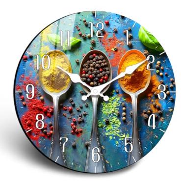 Imagem de JENGRYOE Relógios de parede Cooking Spice 30 cm - Relógio de parede analógico rústico sem tique-taque, relógio de parede silencioso operado por bateria, para decoração de casa de fazenda, cozinha
