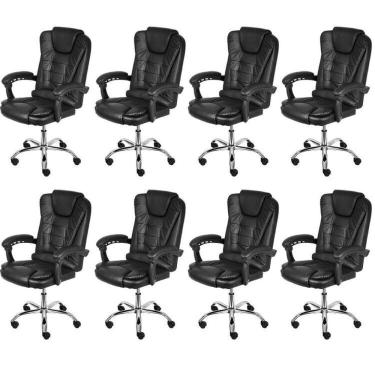 Imagem de Kit 8 Cadeiras para Escritório Presidente Estofada Jacarta Preto