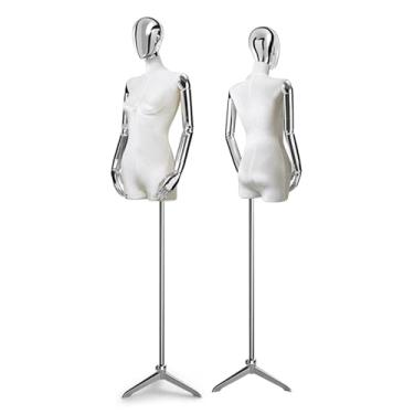 Imagem de Mannequin Loja de roupas de veludo galvanizado corpo humano manequins de varejo torso, altura ajustável 60,62-78,74 pol. manequim(White)