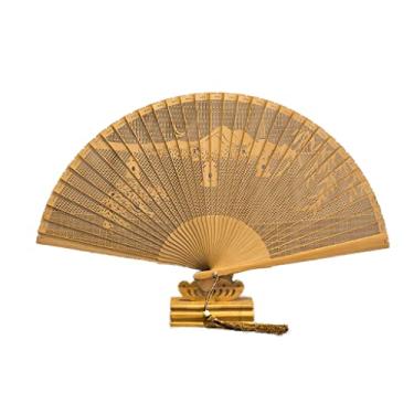 Imagem de ZZTWER Ventiladores de mão dobráveis estilo chinês todo escultura de bambu ventilador antigo, sandália clássica de madeira antiga ventilador de madeira, ventilador de mão para decoração de festa de