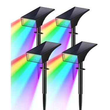 Imagem de Koicaxy Luzes solares externas à prova d'água pacote com 4 IP65, 9 modos de luz, maior eficiência de carregamento, holofotes solares ligar/desligar automáticos para decoração de jardim externo quintal