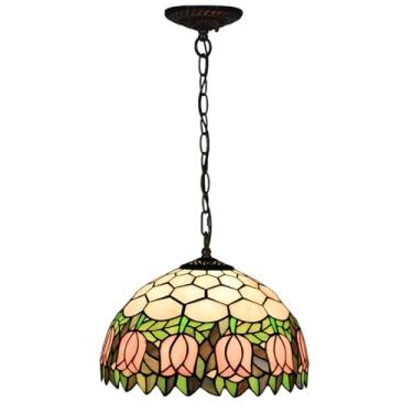 Imagem de AIBOTY Lâmpada de tulipa estilo Tiffany luminária pendente pendurada 30,5 cm de largura lâmpada de vitral abajur lustre cozinha ilha hall de entrada quarto sala de jantar iluminação luminárias de teto