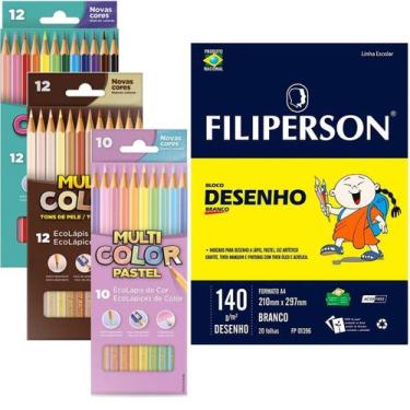 Imagem de Kit Lápis de Cor 34 Cores + Bloco Desenho 140g 20fl Escolar - Faber-Ca