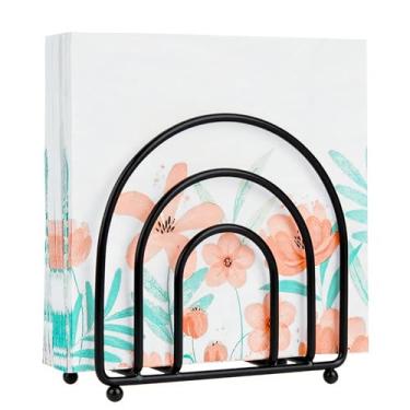 Imagem de Suporte de guardanapo vertical – design de arco de arame de metal, suporte de dispensador de guardanapo de papel para cozinha e mesas de jantar, preto
