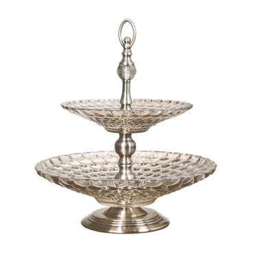 Imagem de Prato de frutas de vidro de cristal de 2 camadas, bandeja de frutas criativa para sala de estar, mesa de café, suporte de sobremesa para cozinha e decoração de casa