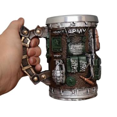 Imagem de Caneca de Chopp Cerveja Militar Army Exército Americano Decoração Bar 300 ML Resina e Alumínio Polido