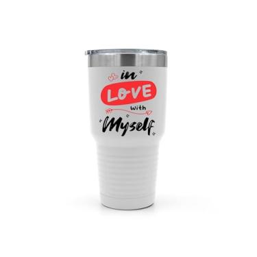 Imagem de SpreadPassion Copo In Love with Myself, caneca de viagem motivacional de aço inoxidável, caneca de aço inoxidável de 850 g, ideia de presente de aniversário e Natal (branca)