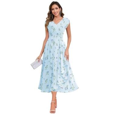Imagem de Vestido para a mãe da noiva HYY, chiffon, franzido, babado, azul claro