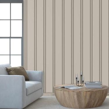 Imagem de Papel De Parede Efeito Ripas Bege Lavável Adesivo Claro - LRP