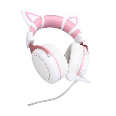 Imagem de Jectse Fone de Ouvido para Jogos para Jogos para PC, Redução de Ruído Em Fones de Ouvido Com Microfone, Rgb Luminoso, áudio de Alta Definição, Experiência Imersiva (Rosa branco com orelhas de gato