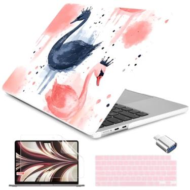 Imagem de Batianda Capa para MacBook Air 13 polegadas 2025 M4 2024 2022 modelo A3240 A3113 M3 A2681 M2, capa protetora fina e leve com estampa criativa com capa de teclado e protetor de tela, cisne