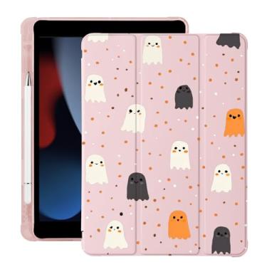Imagem de BlHMCASE Capa Kawaii Fantasma de Halloween para iPad Air5/Air4 com suporte para lápis, hibernar/despertar automático, capa traseira de TPU macio de couro rosa para iPad 10,9 polegadas 2022/2020