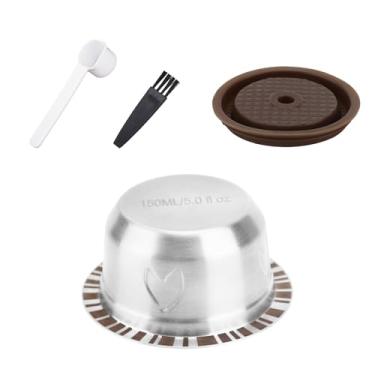 Imagem de Cápsulas Reutilizáveis para Nespresso Vertuo, Cápsulas de Café Recargáveis em Aço Inoxidável com Tampa Silicone, Colher & Escova (150ml)