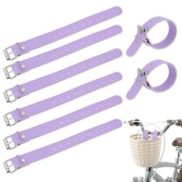 Imagem de PH PandaHall 4 pares de tiras de cesta de bicicleta, correia de couro PU, correia de couro, fivelas de bicicleta, barras de alça ajustáveis, cinto para cesta frontal de bicicleta, roxo, 20 x 2,5 cm
